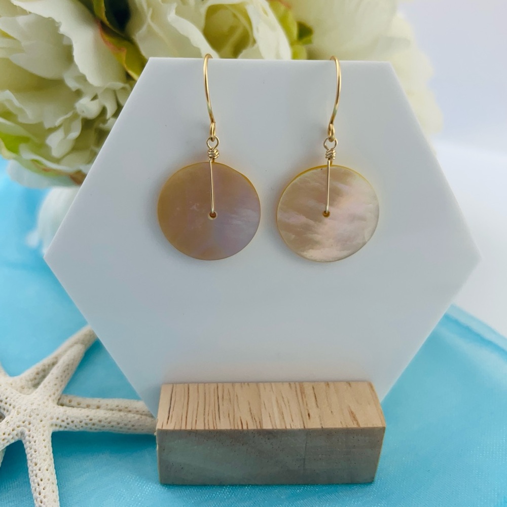 Island Full Moon Mother Of Pearl Shell Gold Filled Wirework Earrings